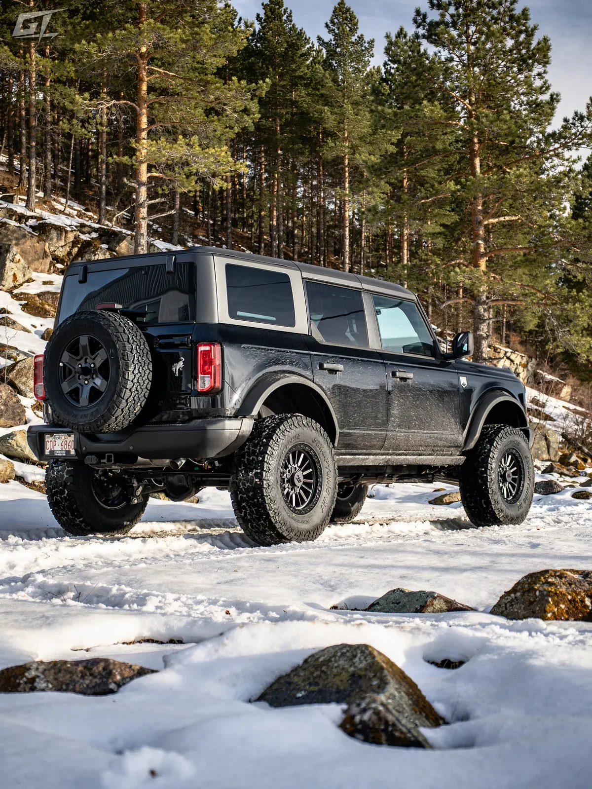 Ford Bronco on GT Off-Road Chamber wheels in the snow